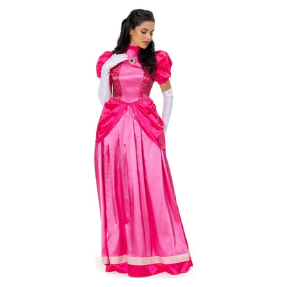 Princess Peach Cosplay Costume – Pink Fantasy Dress Set with Crown (Adult Women Halloween/Carnival Party Outfit, Includes Swimsuit Style Disguise)