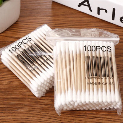 100/500/1000/2000 bastoncillos de algodón de doble punta con palos de madera – para maquillaje, belleza, nariz, oídos y cuidado personal