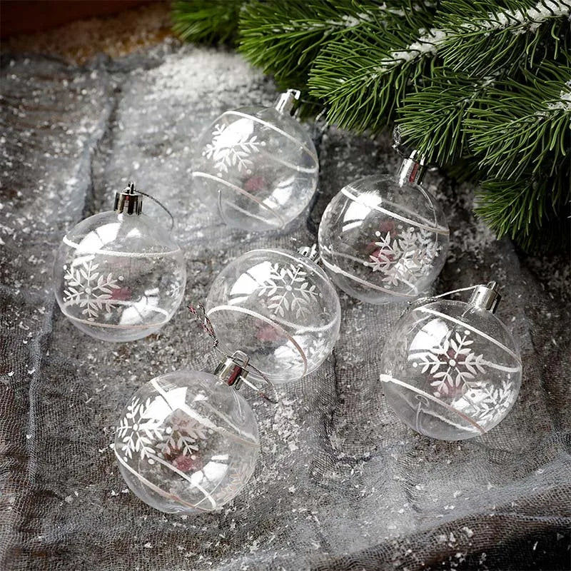 6PCS Clear White Snowball Christmas Ornaments – Hanging Ball Pendants for Xmas Tree, Home, New Year & Holiday Decorations