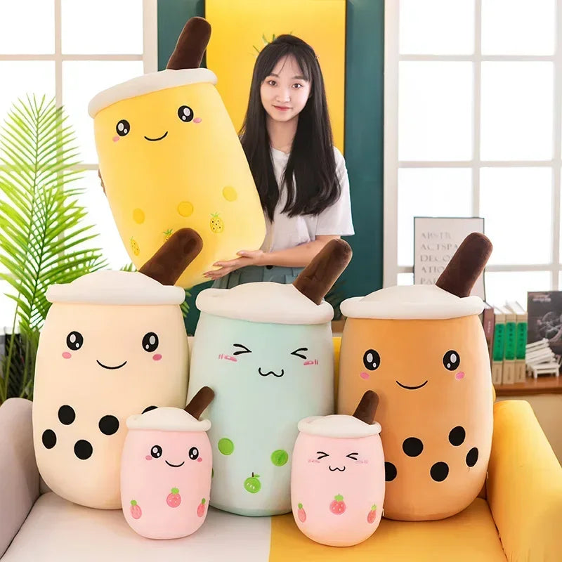 Giant Bubble Tea Plush Pillow – 22–70cm Squishy Milk Tea Boba Stuffed Toy Fruit Drink Bottle Decor Gift
