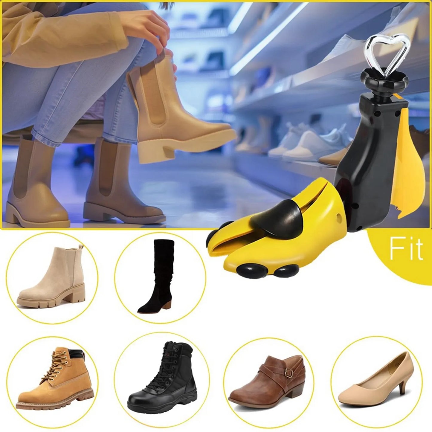 Adjustable Boot Shoe Stretcher for Men & Women – Unisex Shoe Tree Expander with Length & Width Adjustment, Wide-Fit Design