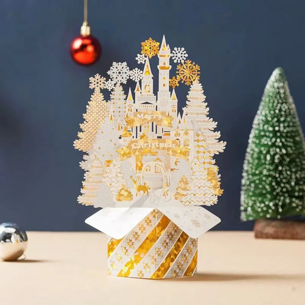 3D Christmas Greeting Card – Hot Stamped Laser Engraved Pop-Up Paper Card for Xmas, New Year, Thank You & Friends