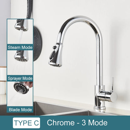 Black Kitchen Faucet – Single-Handle Pull-Out Mixer Tap with 2-Function Spray, Hot & Cold Water, Deck-Mounted Sink Faucet