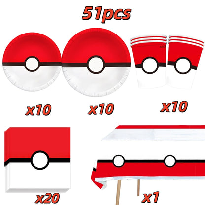 Pokémon Pokéball Birthday Decorations Tableware Set – Paper Plates, Cups & Napkins Party Supplies for Kids, Girls & Boys Birthday Celebration