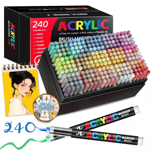 Rotuladores de pintura acrílica de 12-366 colores – Rotuladores acrílicos de punta de pincel para madera, pintura rupestre, arte sobre lienzo, manualidades y proyectos creativos