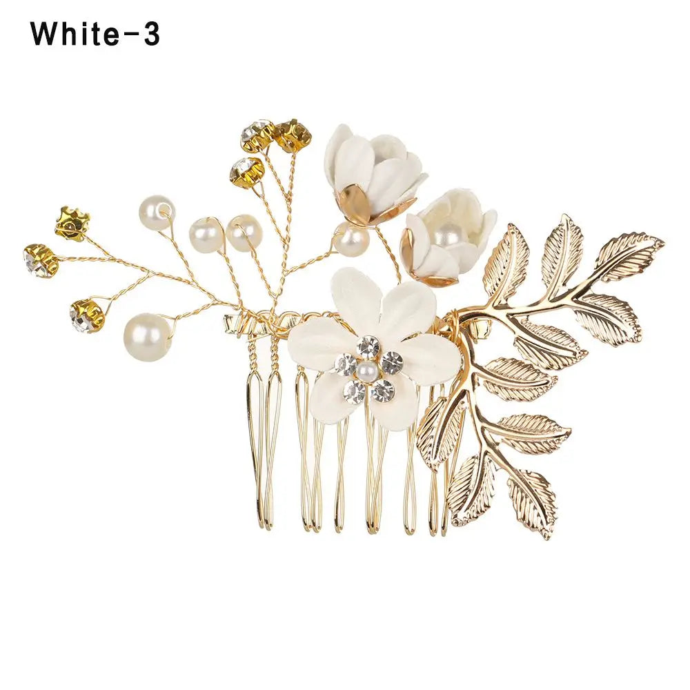Luxury Floral Bridal Hair Comb with Gold Leaves – Crystal Wedding Hair Accessory for Brides & Prom