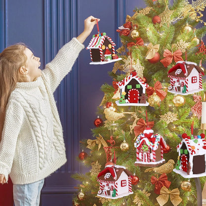 5PCS Gingerbread House Christmas Ornaments – Holiday Tree Hanging Decorations with Rope, Gingerbread House Decor for Xmas & Home