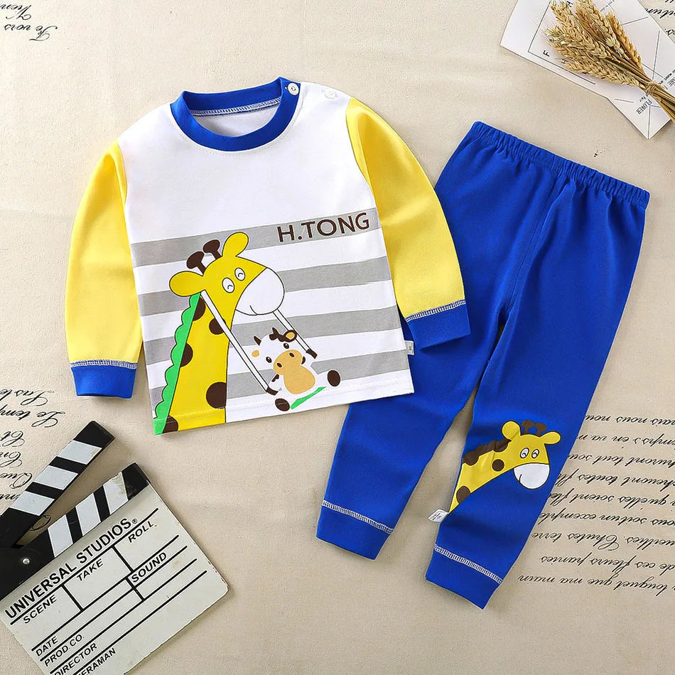 Conjunto de pijama de algodón para niños – Ropa de dormir de dibujos animados de otoño invierno para niños y niñas, conjunto de ropa de descanso suave para niños, ropa de noche acogedora y conjunto para el hogar para un sueño cómodo