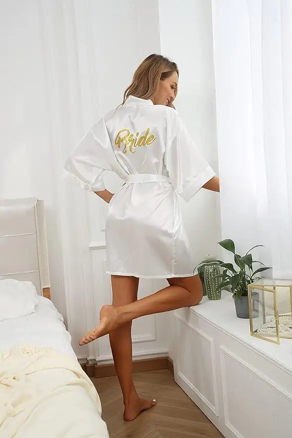 6-Piece Bridal Shower Robe Set – Bride & Bridesmaid Silky Robes Getting Ready Dressing Gown