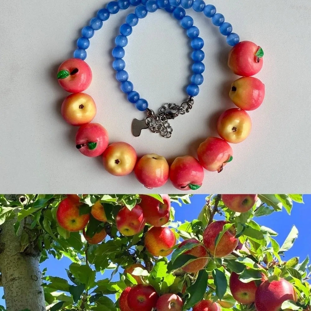 Colorful 3D Fruit Beaded Necklace – Multicolor Exaggerated Chain with Pomegranate, Strawberry & Tomato Designs, Statement Fashion Jewelry