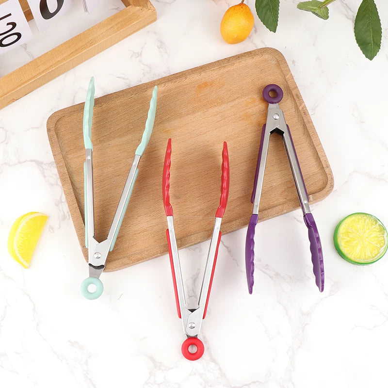 Silicone BBQ Grilling Tongs – Non-Stick Stainless Steel Kitchen Cooking, Salad & Serving Tongs