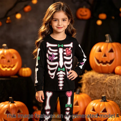 Kids Halloween Skeleton Pajamas Set, Glow-in-the-Dark Toddler Boys and Girls Sleepwear, Unicorn Print Infant Nightwear, 2-Piece Costume Outfit for Halloween and Carnival