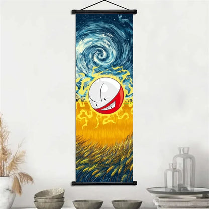 Pokémon Gengar, Squirtle y Mimikyu Noche Estrellada – Lienzo Decorativo Enrollable para Pared – Regalo para Decoración del Hogar