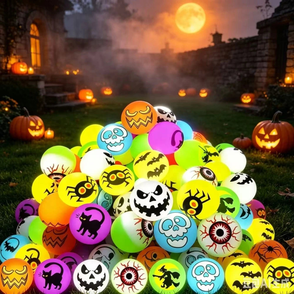 10–100PCS Mini Glow-in-the-Dark Halloween Bouncing Balls – Spider, Bat & Ghost Party Favors, Gift Bag Fillers & Spooky Decorations