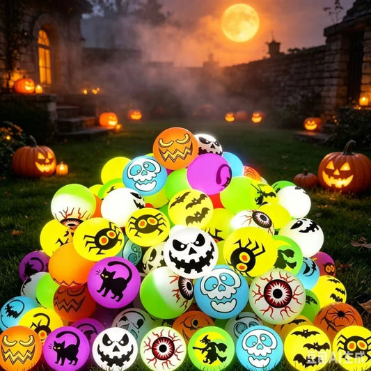 10–100PCS Mini Glow-in-the-Dark Halloween Bouncing Balls – Spider, Bat & Ghost Party Favors, Gift Bag Fillers & Spooky Decorations