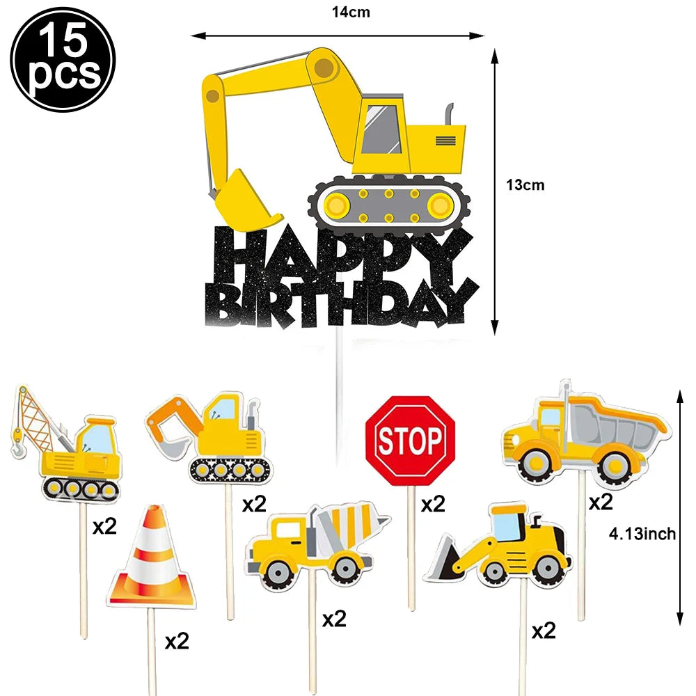 Construction Truck Birthday Party Tablecloth – Excavator & Engineering-Themed Table Runner for Boys' Construction Party Decorations
