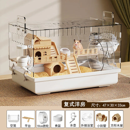 Acrylic Hamster Cage – Transparent Rodent Habitat with Accessories, Luxury Villa Enclosure for Syrian, Dwarf Hamsters, Gerbils & Mice