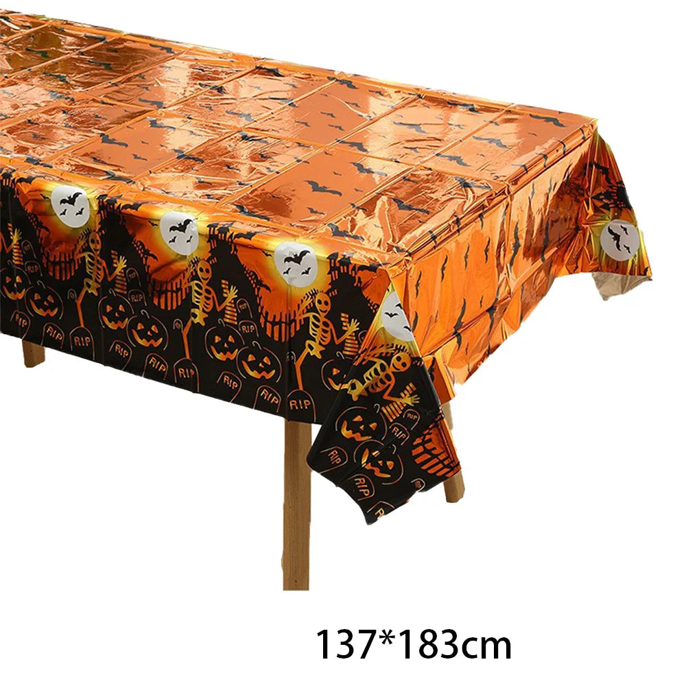 Halloween Tablecloth, Haunted House Pumpkin and Spider Web Table Cover, Spooky Dining Table Decor, Halloween Party Supplies, Indoor Home Kitchen Decoration