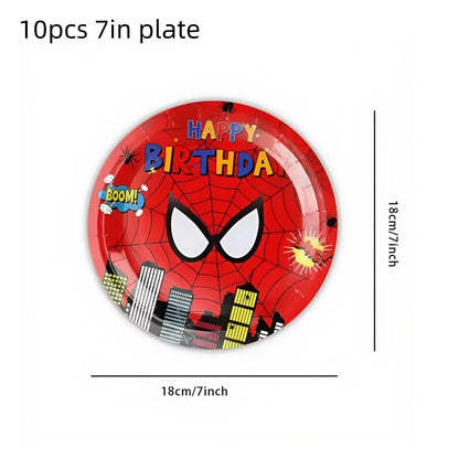 Spider Hero Birthday Party Supplies Set – Kids' Party Tableware Kit with Plates, Cups, Tablecloth, Backdrop, Balloons & Decorations