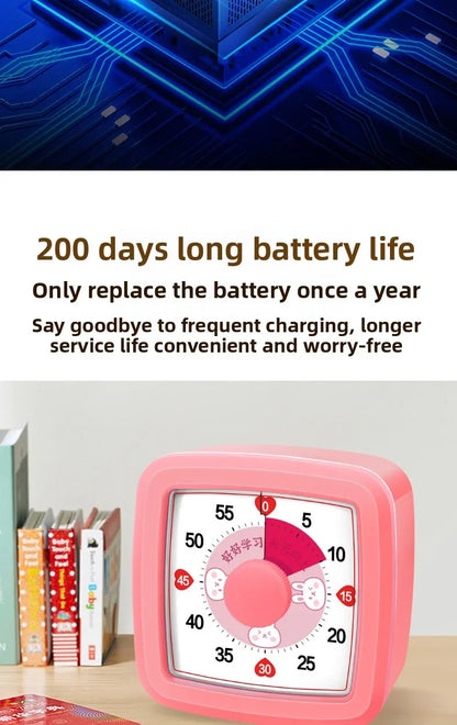 Temporizador visual de 60 minutos con luz nocturna – Reloj de cuenta regresiva para niños, estudiantes y productividad