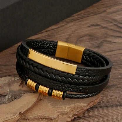 Pulsera de cuero clásica para hombre – Pulsera multicapa tejida a mano para hombre | Accesorio de joyería de moda casual, regalo