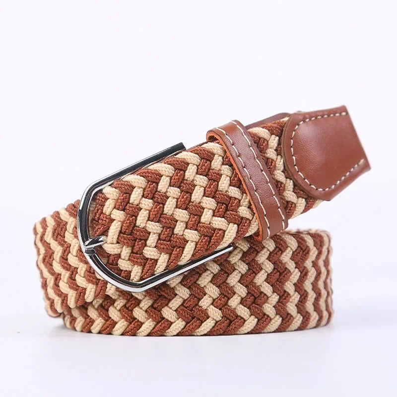 Ceinture élastique tressée unisexe en toile tissée, à boucle ardillon, pour jeans (107/120/130cm)