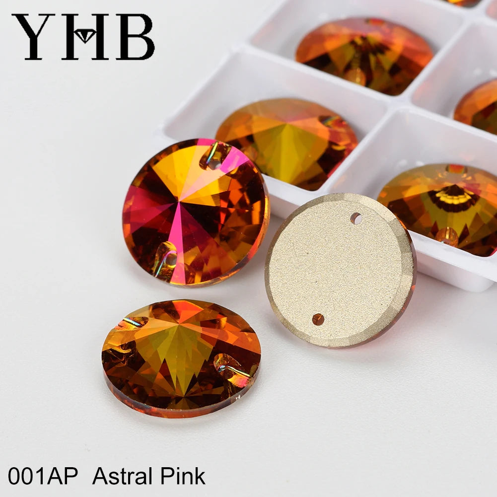 Strass à coudre YHB Crystal Rivoli – Pierres à coudre plates en verre pour vêtements, sacs et artisanat de bricolage