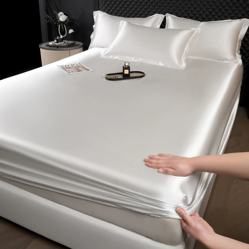 Rayon Satin Fitted Sheet – Soft Mattress Cover with Elastic Band for Single, Double, Queen & King Beds