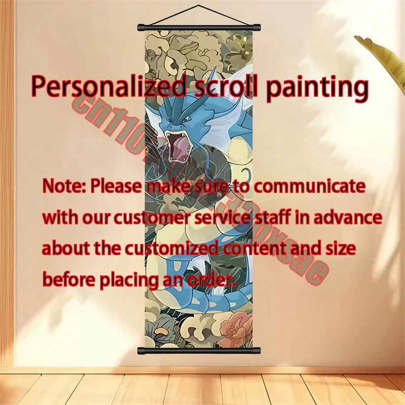 Pokémon Anime Wall Poster – Gengar Eevee Pikachu Scroll Painting Retro Canvas Artwork for Home Decor