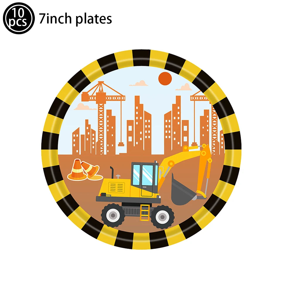 Construction Truck Birthday Party Tablecloth – Excavator & Engineering-Themed Table Runner for Boys' Construction Party Decorations