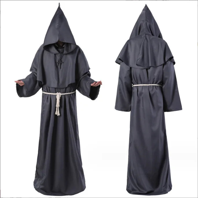 Medieval Hooded Monk Friar Priest Wizard Robe – Unisex Adult Long Loose Costume for Masquerade, Theme Parties, Halloween & Cosplay