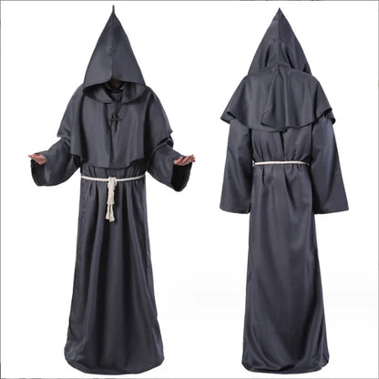 Medieval Hooded Monk Friar Priest Wizard Robe – Unisex Adult Long Loose Costume for Masquerade, Theme Parties, Halloween & Cosplay