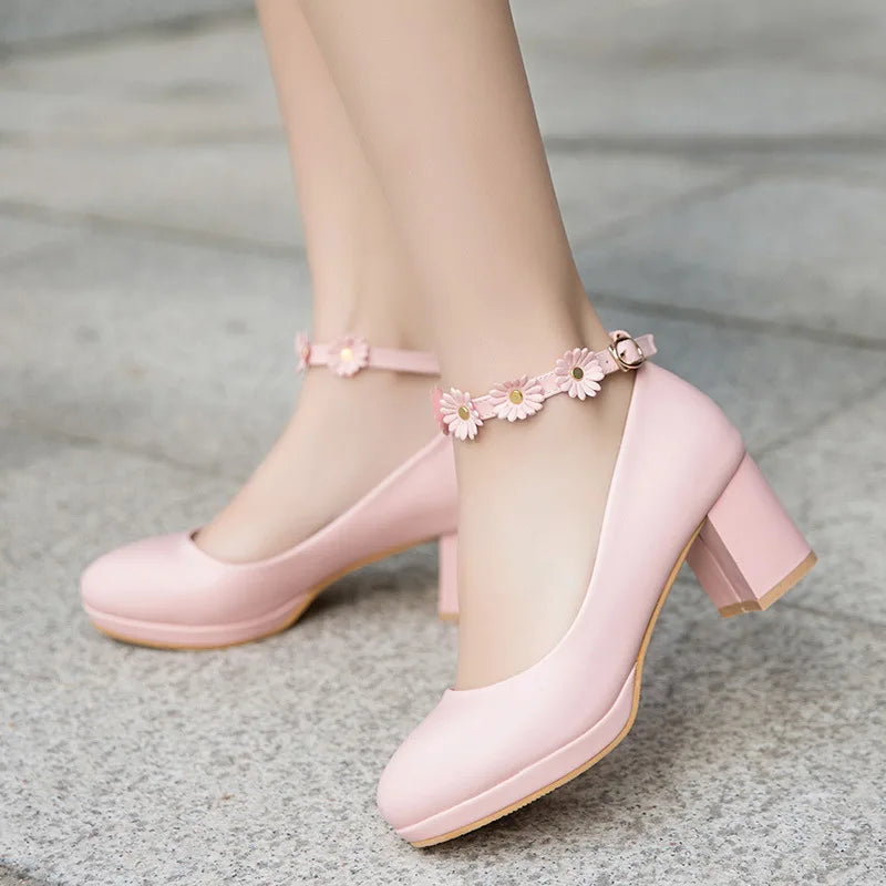Zapatos de vestir de fiesta y boda con tacón alto de princesa floral para niñas