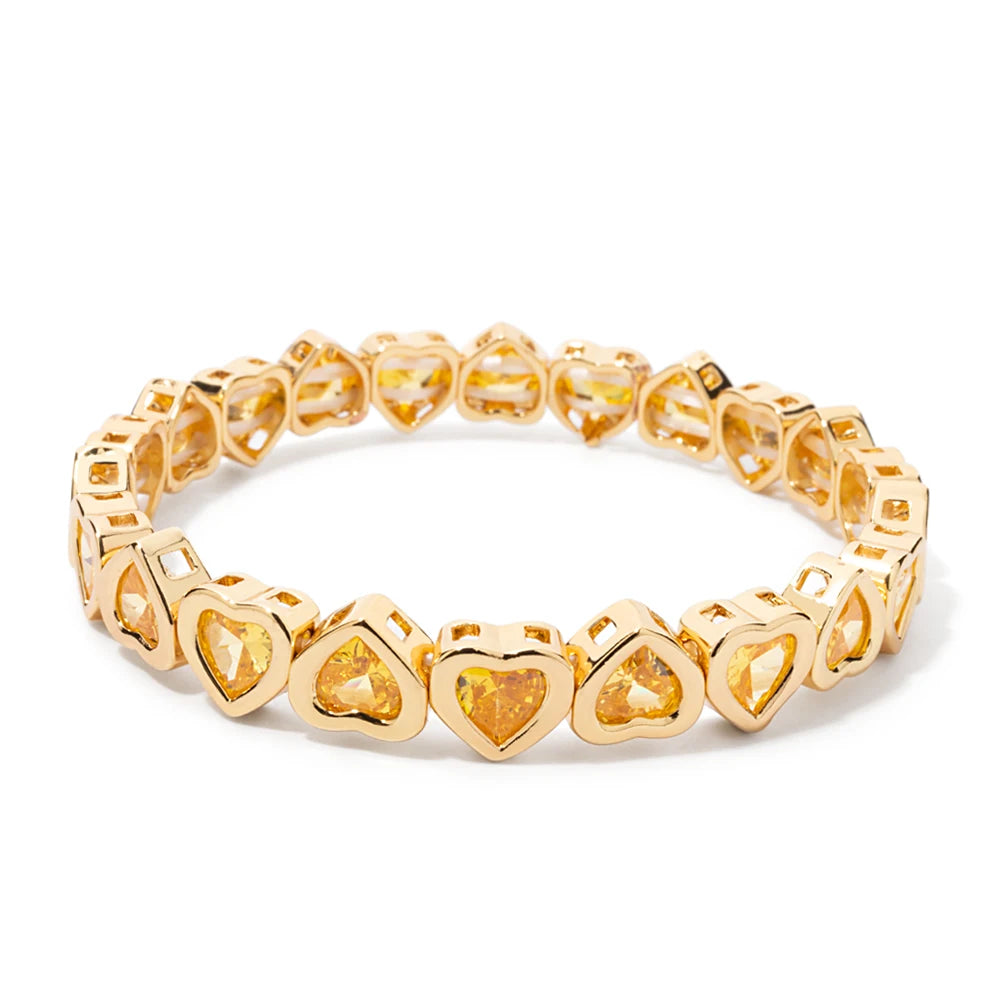 Brazalete de puño elástico para mujer 2024 Gold Love con diamantes de imitación color melocotón, joyería de moda
