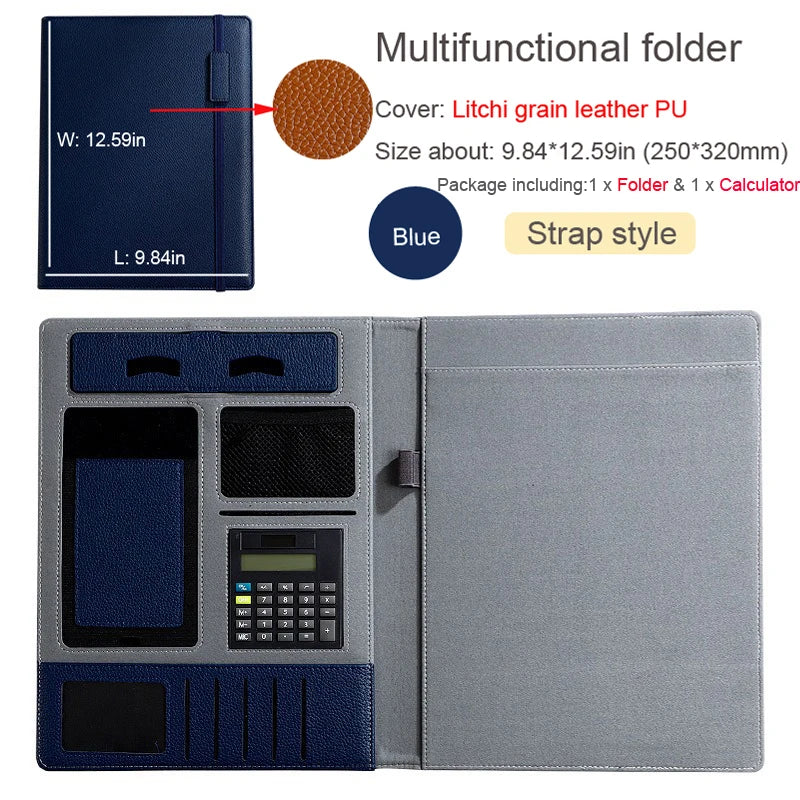 A4 PU Leather Padfolio Folder – Multifunction Document Holder & Business Portfolio Organizer for Men & Women