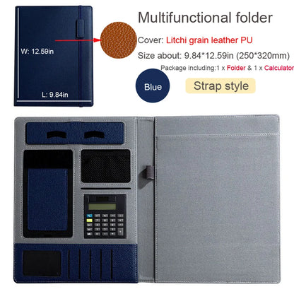 A4 PU Leather Padfolio Folder – Multifunction Document Holder & Business Portfolio Organizer for Men & Women