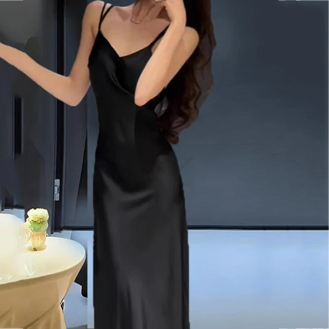Women’s 2PCS Sleepwear Set – Backless Suspender Nightgown & Long Robe Elegant Sexy Loungewear Dress