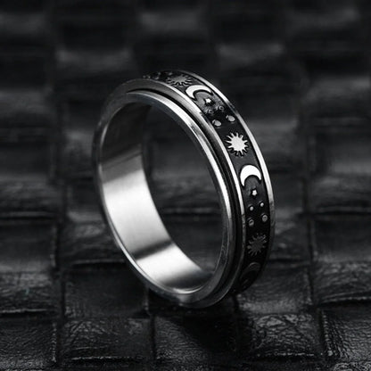 Vintage Sun Moon Star Spinner Ring – Stainless Steel Rotating Promise Band for Men & Women | Anniversary Statement Jewelry Gift