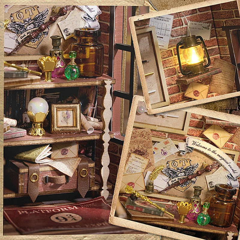 Kit DIY de casita de lectura de madera con luces LED – Artesanía en miniatura de inserción de estantería hecha a mano para decoración del hogar y regalos