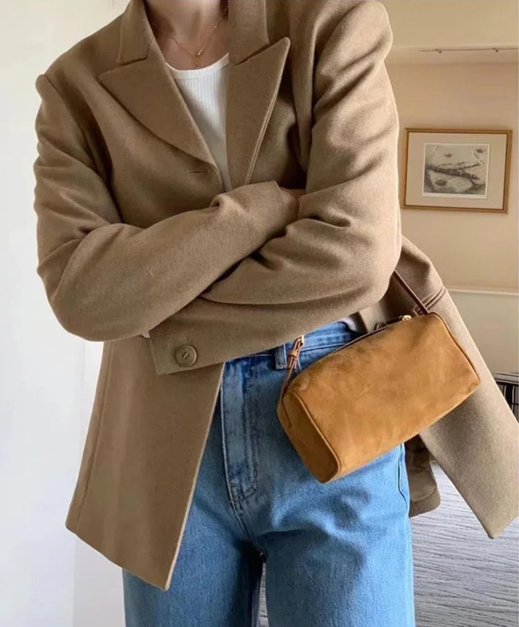 Bolso bandolera retro de cuero dividido de los 90 para mujer – Mini bolso de hombro de lujo 2026, bolso de moda de gamuza de piel de vaca suave con correa de un solo hombro para estilo casual y vintage