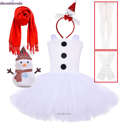 Girls Snowman Cosplay Costume – Fancy Tutu Dress for Stage Shows, Parties, Carnival & Halloween, Ages 3–10Y
