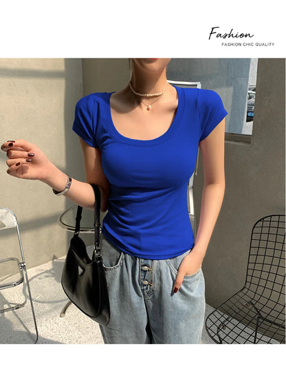 2026 Summer Women’s 100% Cotton Slim T-Shirt Casual Basic O-Neck Solid Korean Style Tee 16 Colors