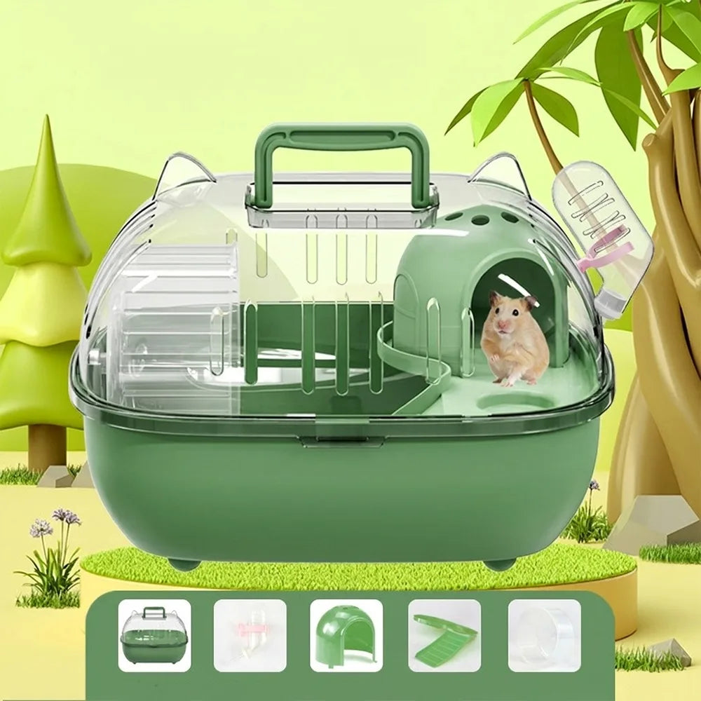 Transparent Hamster Carrier Box – Large Space Ventilated Travel Cage with Escape-Proof Design, Handheld Small Animal Habitat