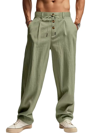 Men's Cotton Linen Casual Pants Breathable Loose Straight Leg Beach & Outdoor Trousers