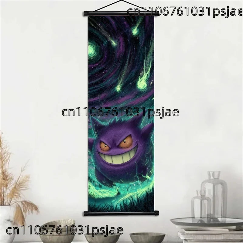 Pokémon Gengar, Squirtle y Mimikyu Noche Estrellada – Lienzo Decorativo Enrollable para Pared – Regalo para Decoración del Hogar
