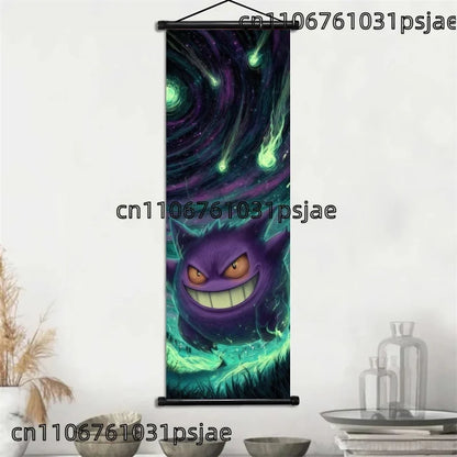 Pokémon Gengar, Squirtle y Mimikyu Noche Estrellada – Lienzo Decorativo Enrollable para Pared – Regalo para Decoración del Hogar