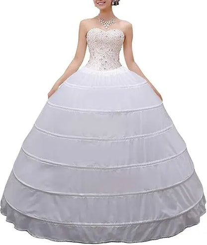 Enagua de boda de crinolina de 6 aros – Enagua larga blanca para vestido de baile, capa de soporte de falda de medio deslizamiento para vestido de novia, accesorios de boda para vestidos de princesa y vestidos formales