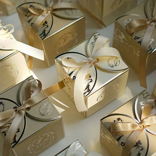 Cajas de Dulces de Lujo Doradas de 10/400PCS – Cajas de Regalo Color Champaña para Recuerdos de Boda, Dulces y Decoraciones de Fiesta | Elegante Caja de Regalo de Papel