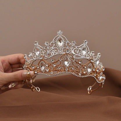 Vintage Baroque Crystal Queen Crown Tiara for Women – Rhinestone Bridal Wedding & Prom Hair Accessory