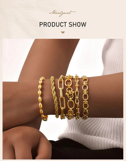 Pulsera de cadena de eslabones gruesos de acero inoxidable – Bañado en oro, pulsera de capas para mujer | Joyería de moda impermeable y de tendencia